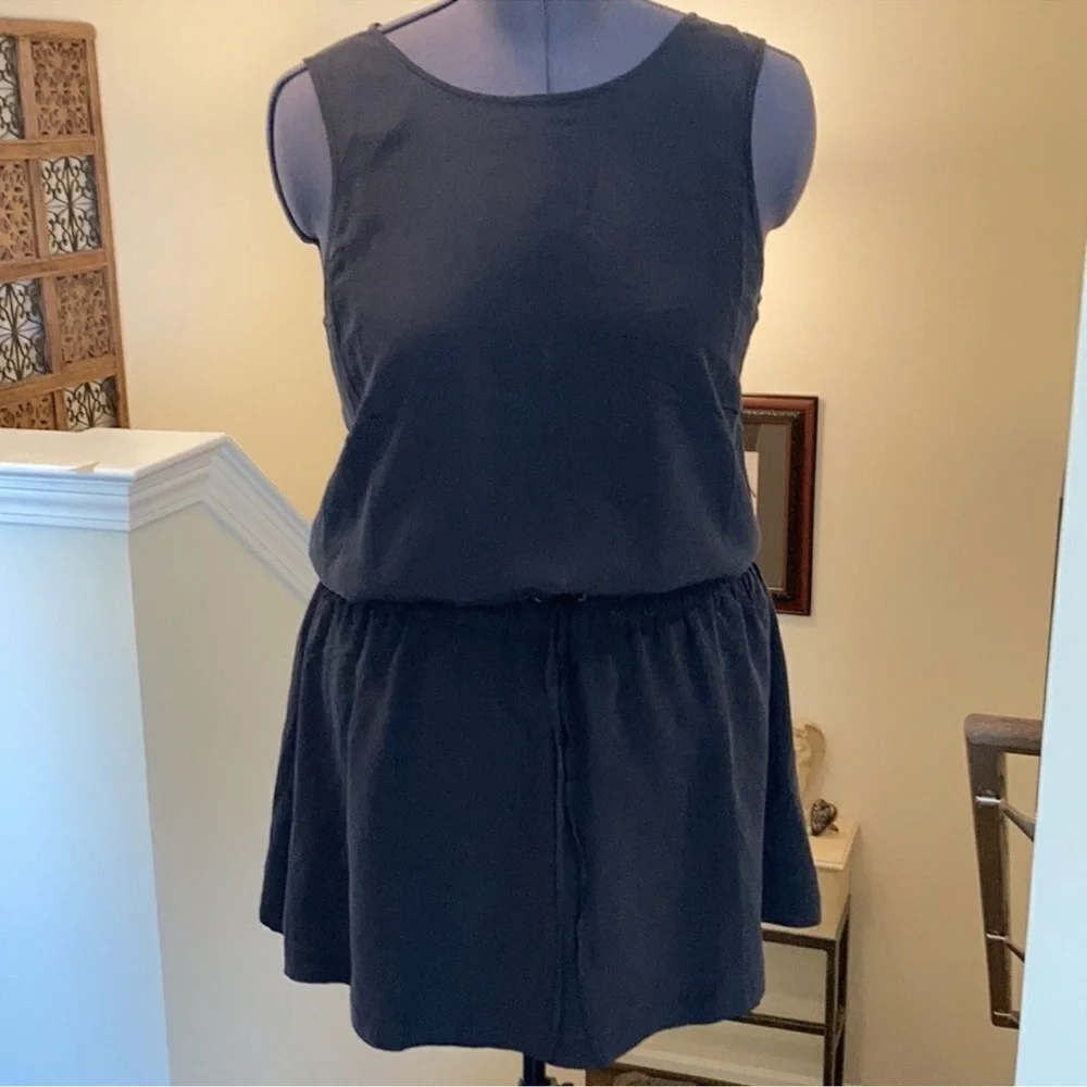 J. CREW Silk Drawstring Waist Dress Black Size M  #C6986 EUC